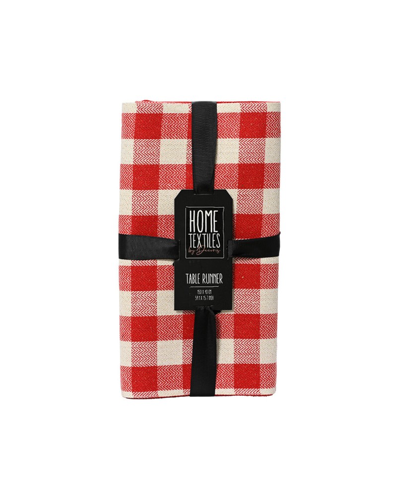 Christmas Palette: Lifetime Rectangular Runner in Red and White Checkered Pattern, 30 x 150 cm
